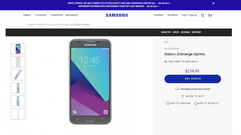 Galaxy J3 Emerge disponibil pentru pre-comandă pe Samsung.com USA