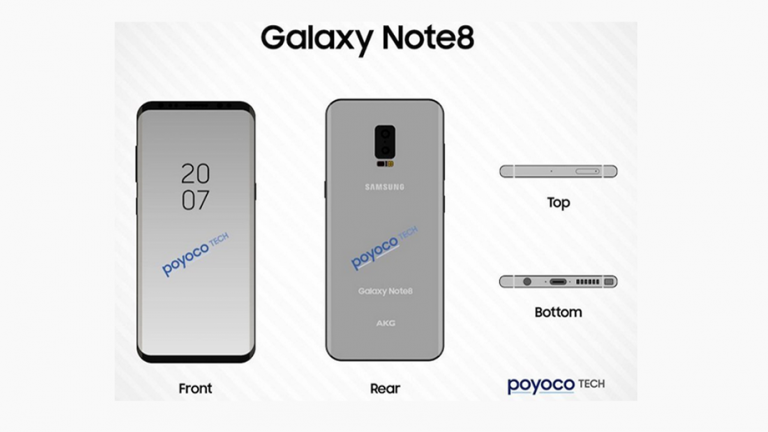 Schița lui Samsung Galaxy Note 8 care dezvăluie scanerul de amprente și dual-camera din spate