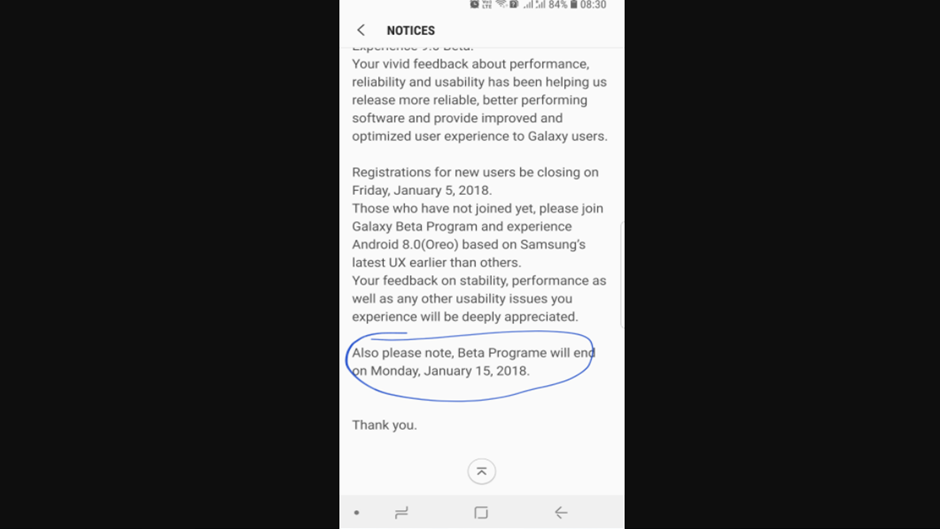 Programul Galaxy S8 Android Oreo beta se termină pe 15 ianuarie 2018