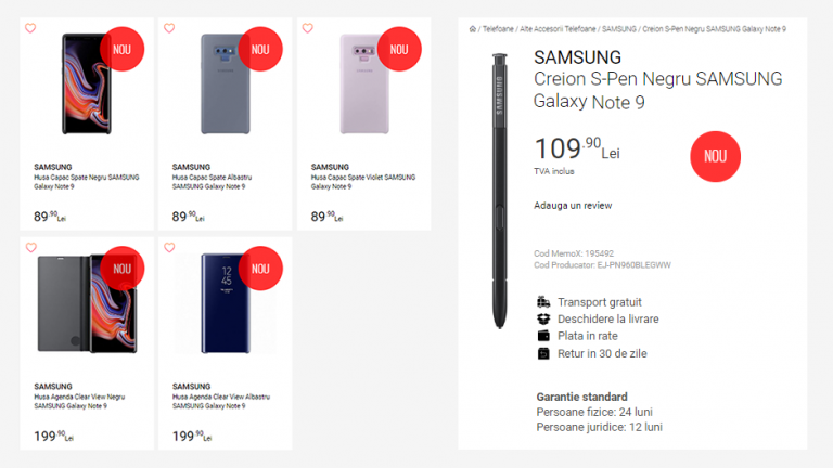 Huse și S Pen-ul pentru Note 9 listate la vânzare pe piața din România