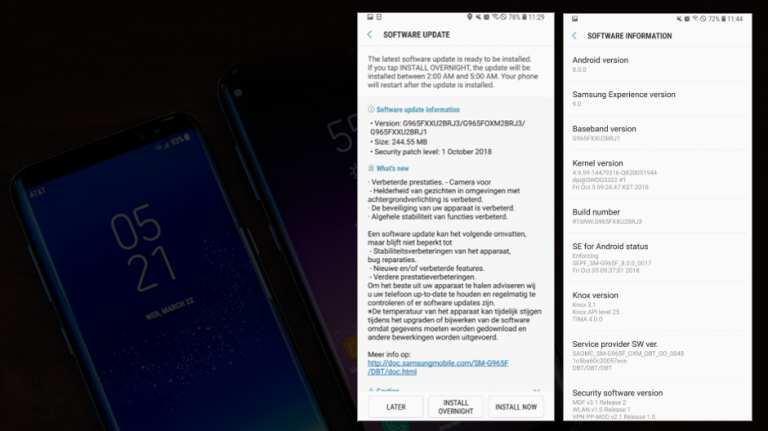 Actualizare pentru Galaxy S9 / S9+, îmbunătățiri la camera frontală