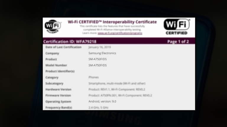 Galaxy A7, A8 și A9 certificate de Wi-Fi Alliance cu Android 9 Pie