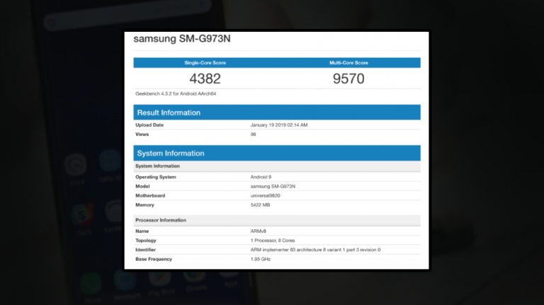 Modelul de bază Galaxy S10 cu 6 GB de RAM a apărut pe Geekbench
