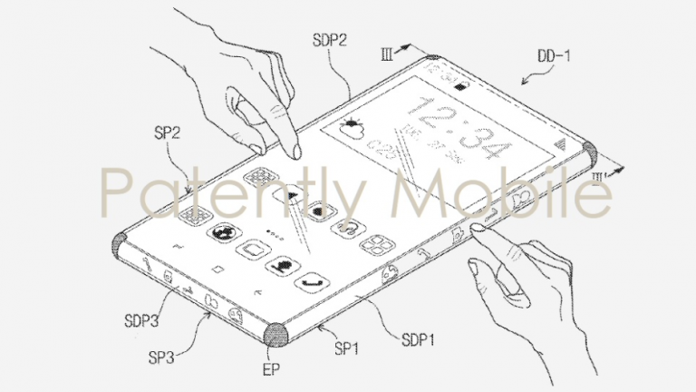 Patent pentru un smartphone Samsung cu pictograme pe toate laturile