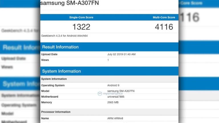 Samsung SM-A307FN apare pe Geekbench, poate fi Galaxy A30s