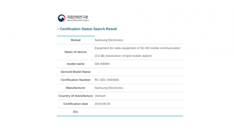 Samsung Galaxy A90 5G certificat în Coreea de Sud