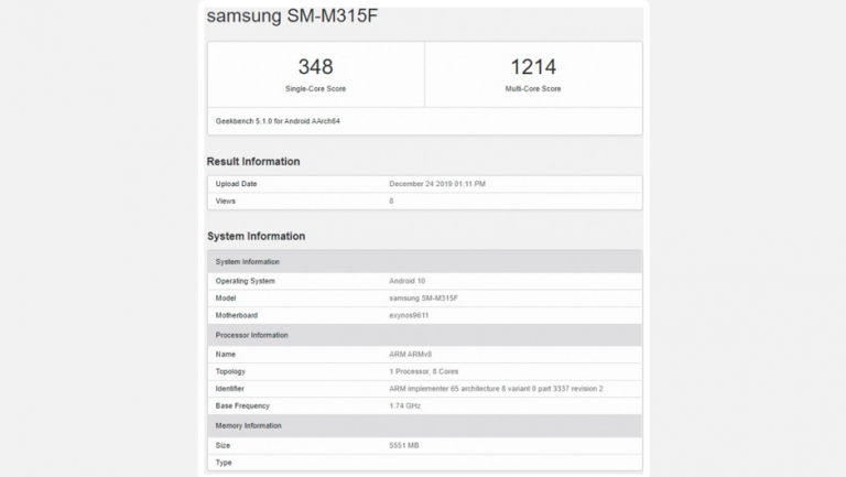 Samsung Galaxy M31 a apărut pe Geekbench cu procesor Exynos 9611