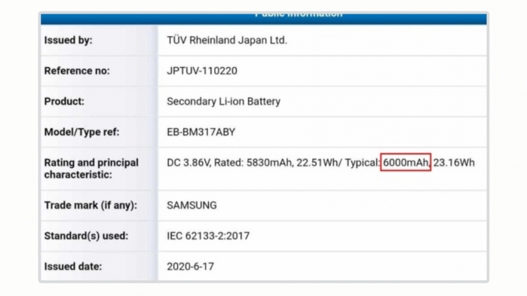 Certificarea lui Samsung Galaxy M31s confirmă o baterie de 6.000 mAh