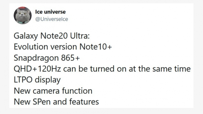 Galaxy Note 20 Ultra 5G posibil cu procesorul Snapdragon 865+