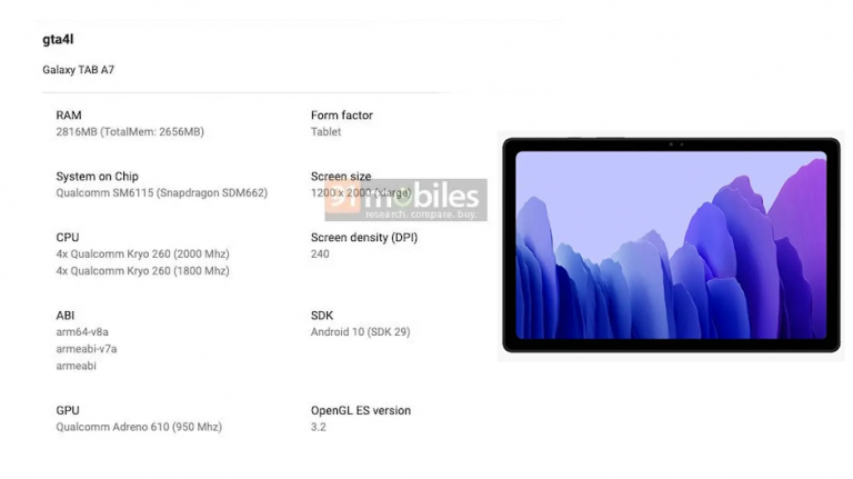 Specificațiile tabletei Galaxy Tab A7 identificate pe Google Play Console