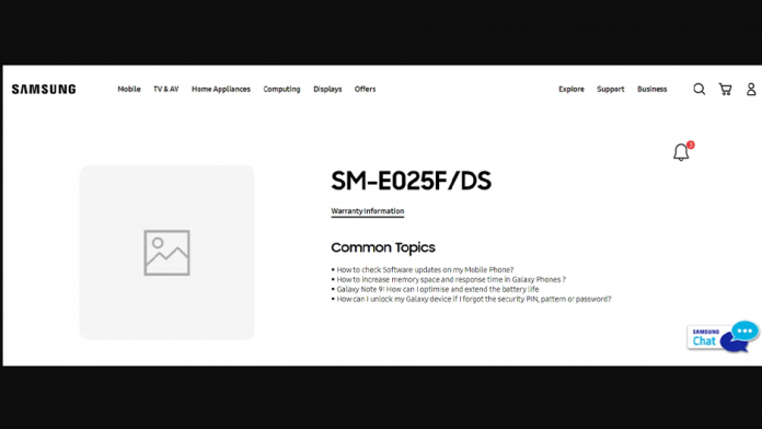 Samsung Galaxy E02 are pagina de asistenta live in India lansare iminenta