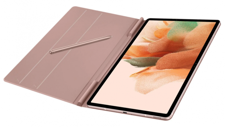 Galaxy Tab S7 Lite in culoarea roz cu S Pen si Book Cover
