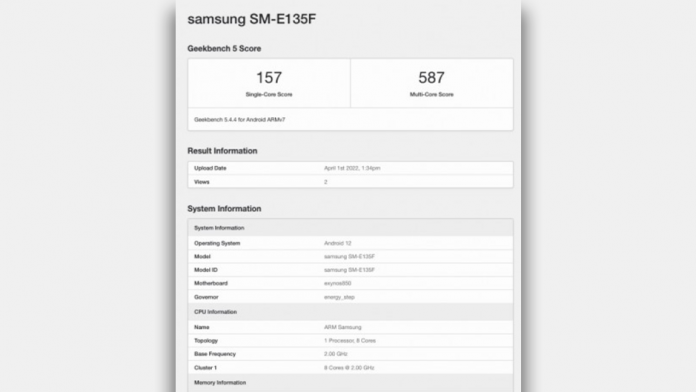 Samsung Galaxy F13 SM-E 153F a fost depistat pe Geekbench