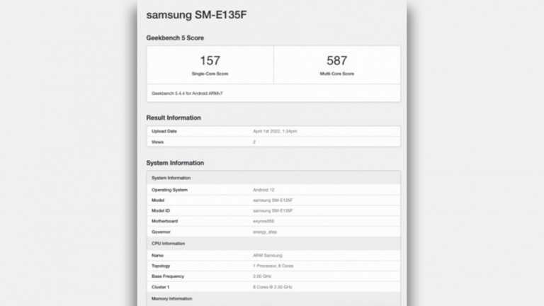 Samsung Galaxy F13 SM-E 153F a fost depistat pe Geekbench